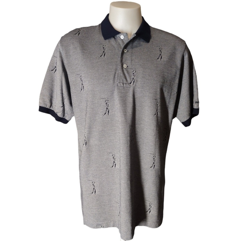 Polo Golf Ralph Lauren Shirt XL Mens Retro Golfers Birdseye Navy Blue Polo Shirt